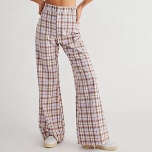 Free People Multicolor Plaid Wide-Leg Pants